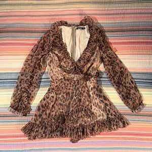 Boohoo Leopard Ruffle Shift Dress